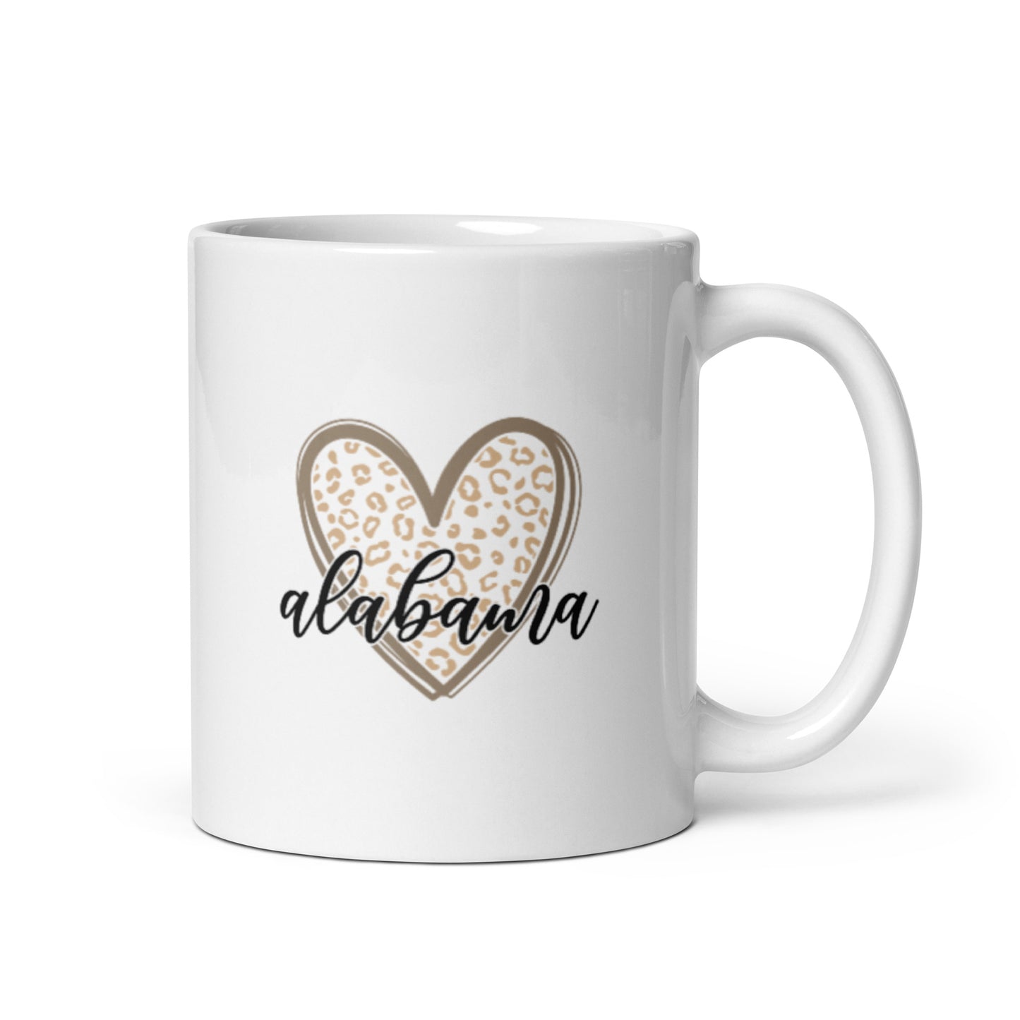 Alabama Leopard Heart White glossy mug