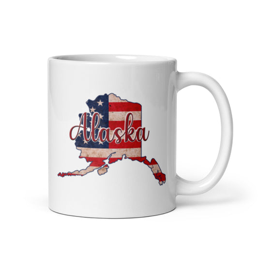 Alaska US Flag White Glossy Ceramic Mug