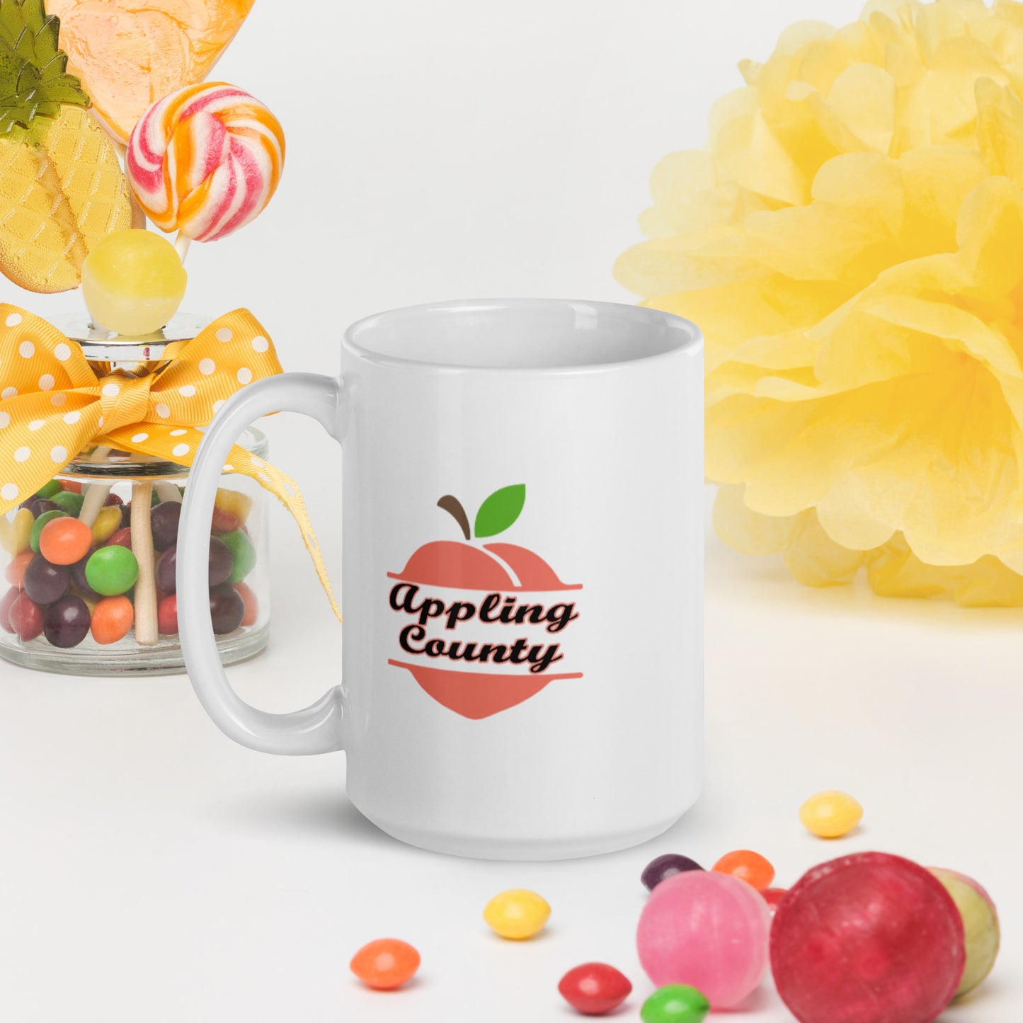 Appling County Georgia Peach with County Name White Glossy White Mug