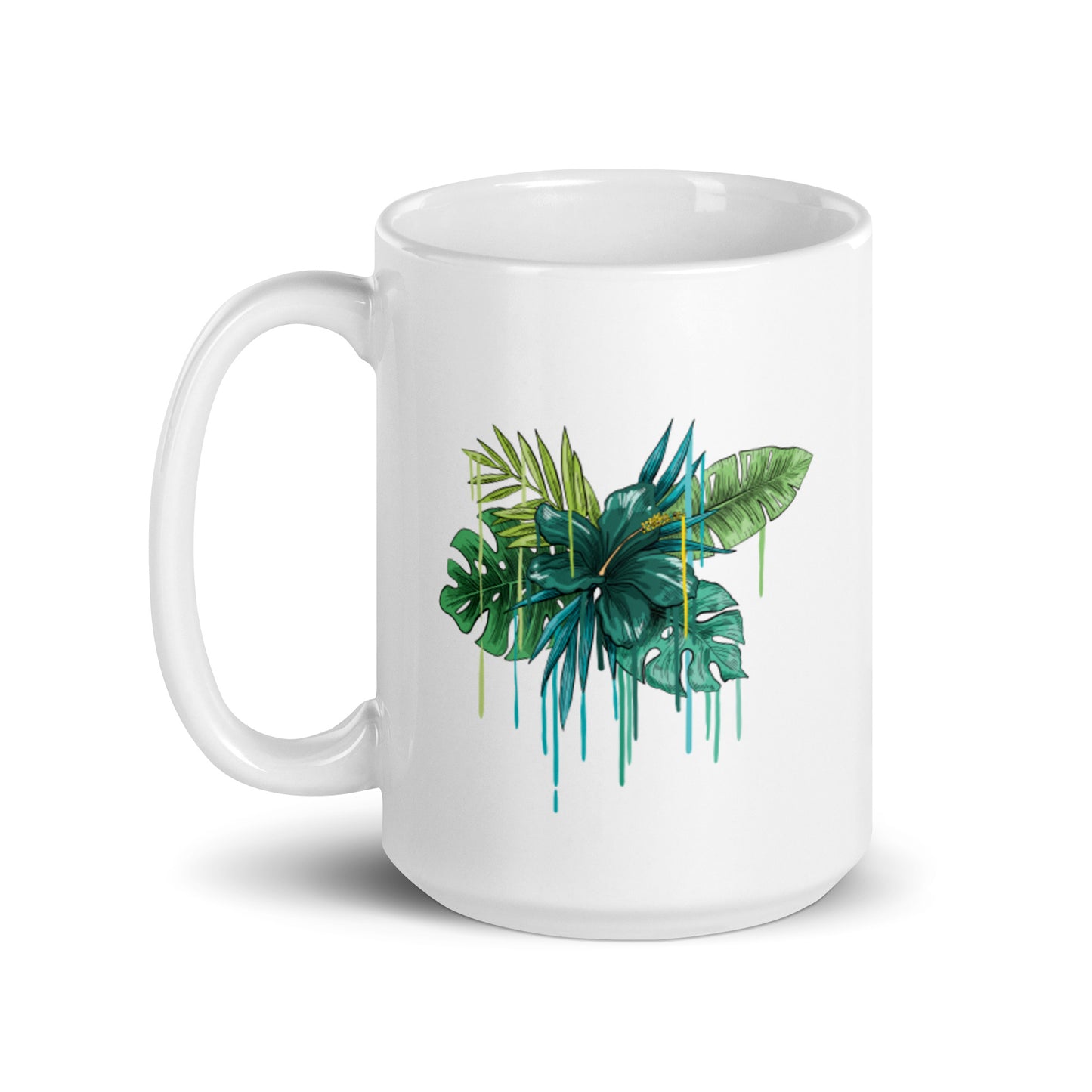 Green Flower White glossy mug