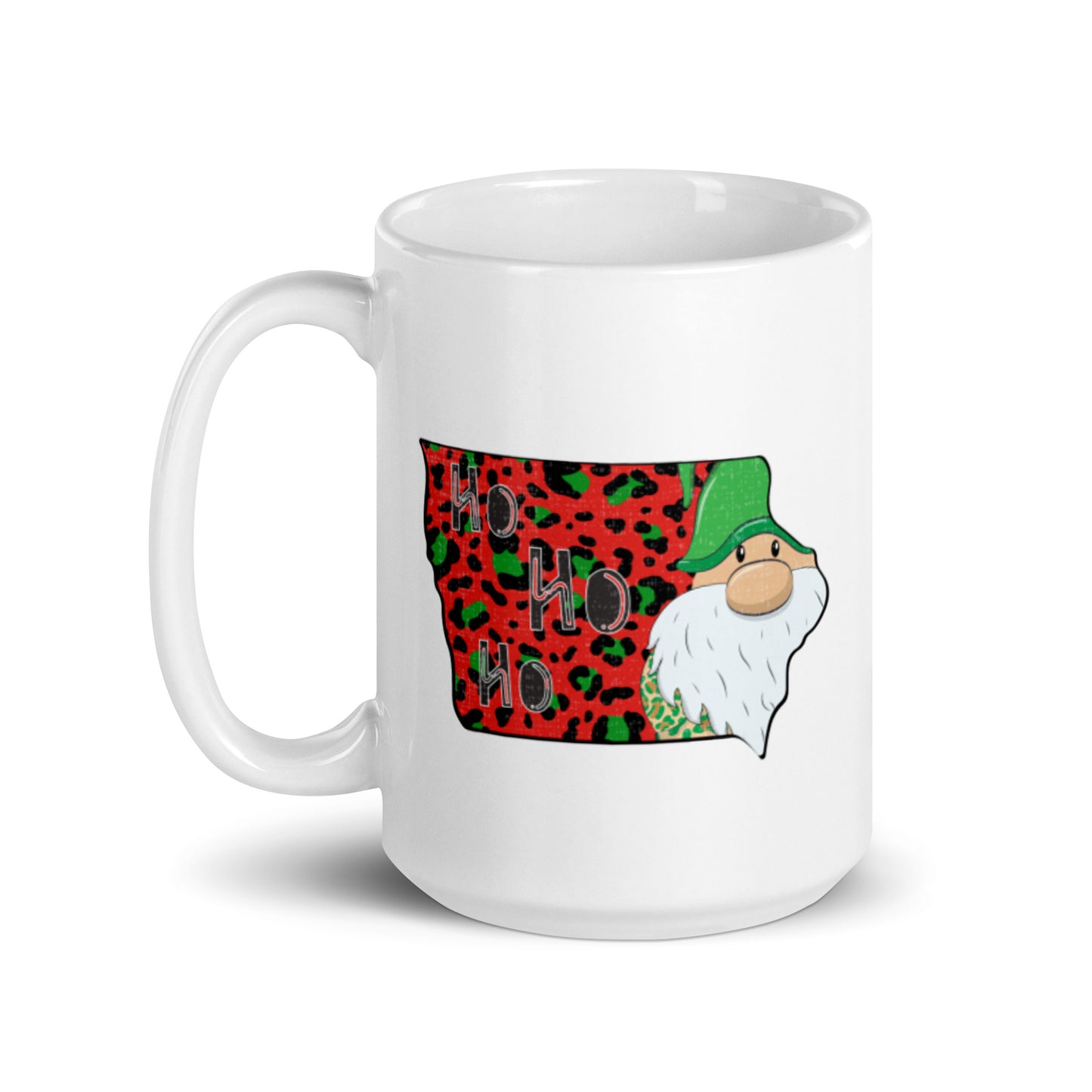 Iowa Christmas Elf Ho Ho Ho White glossy mug