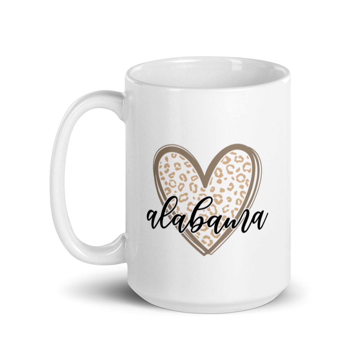 Alabama Leopard Heart White glossy mug