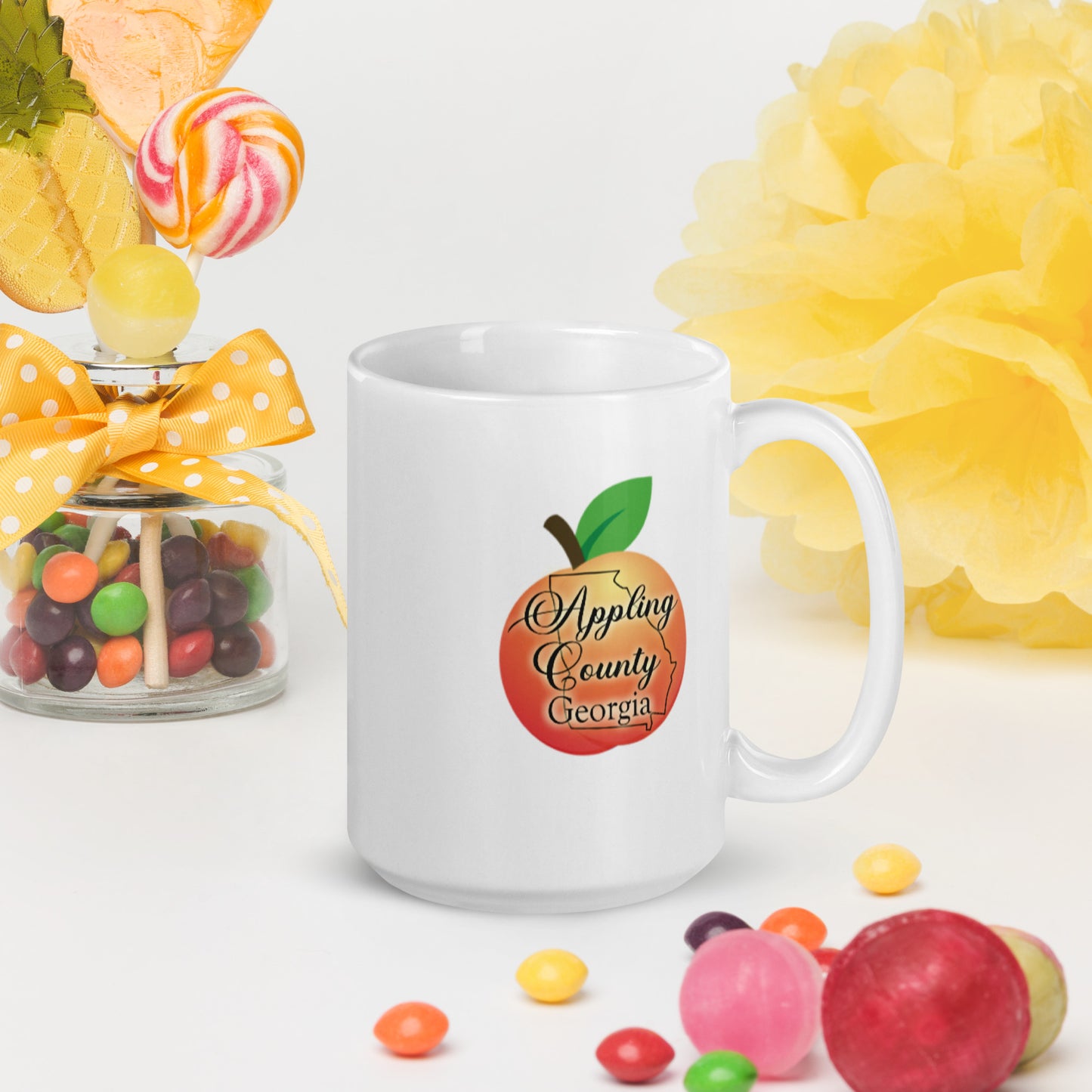 Appling County Georgia Outline Peach White Glossy Ceramic Mug 11 oz and 15 oz