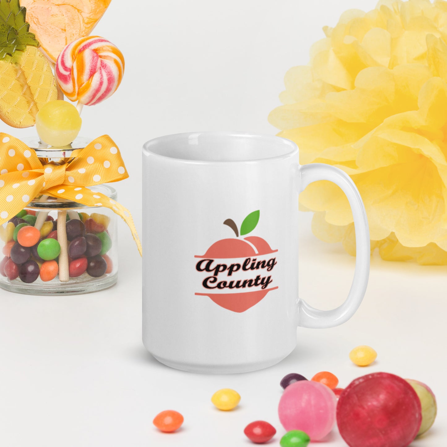 Appling County Georgia Peach with County Name White Glossy White Mug