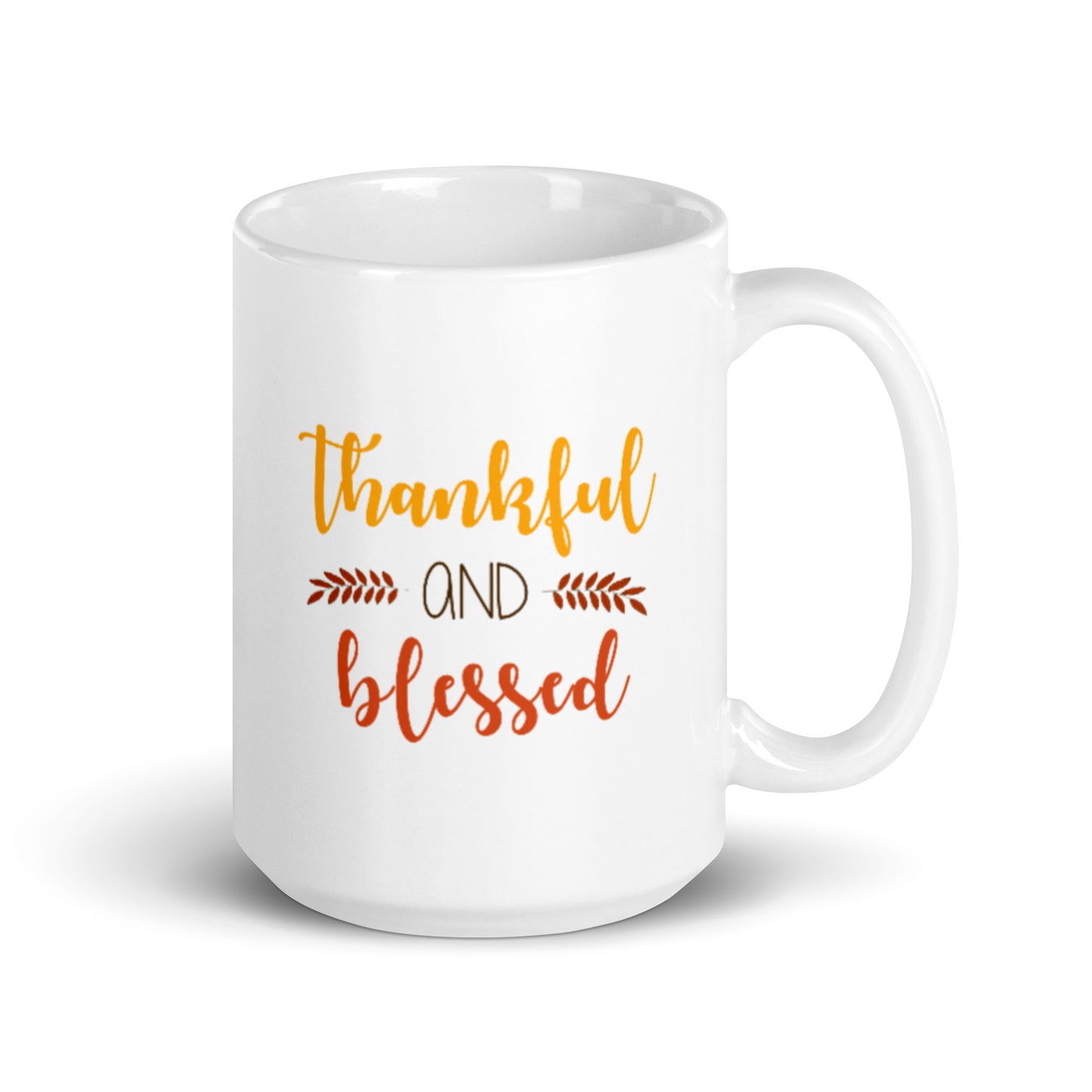 Thankful and Blessed White glossy mug