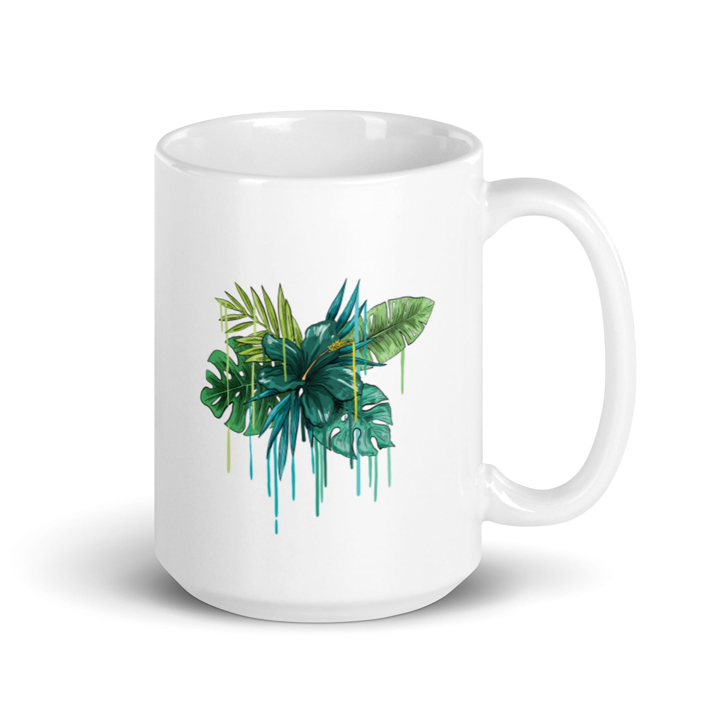 Green Flower White glossy mug