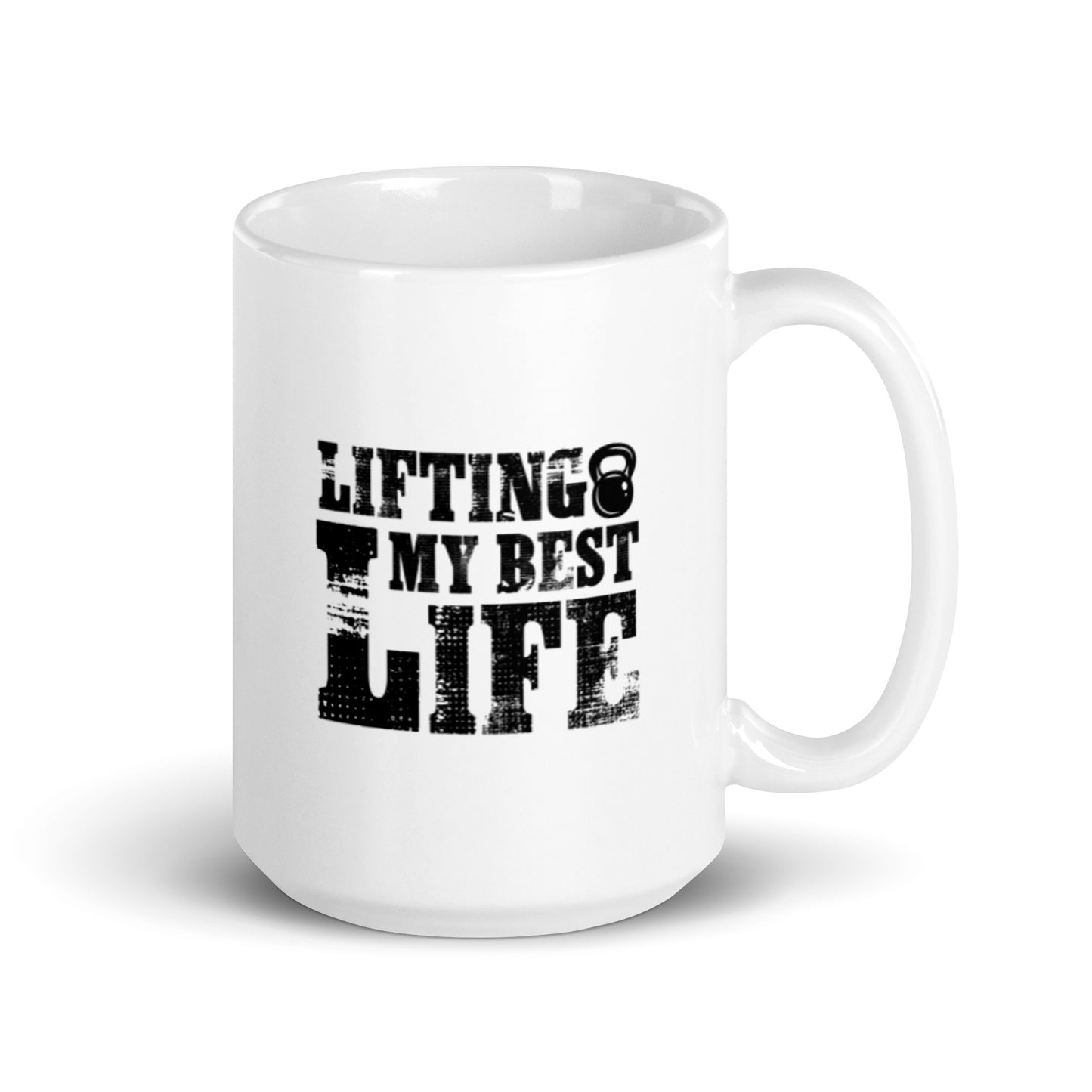 Lifting My Best Life White glossy mug
