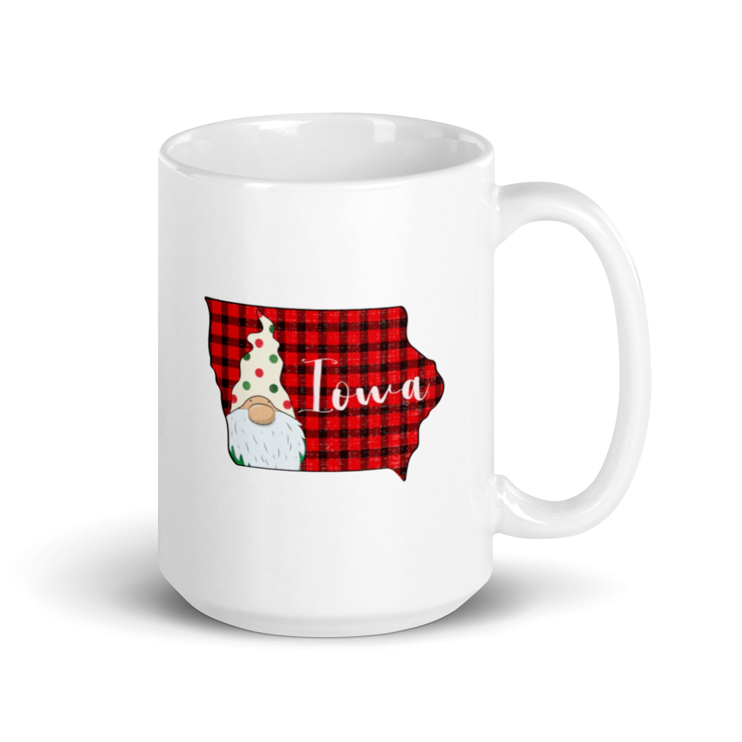 Iowa Plaid Gnome White glossy mug