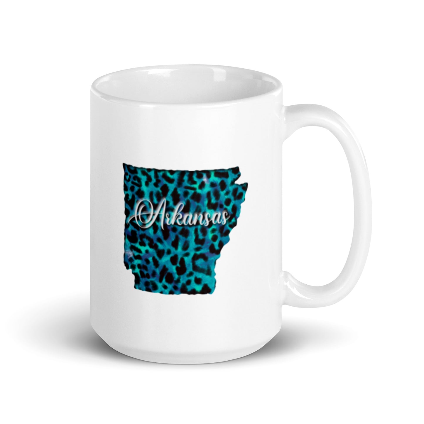 Arkansas Blue Leopard White glossy mug