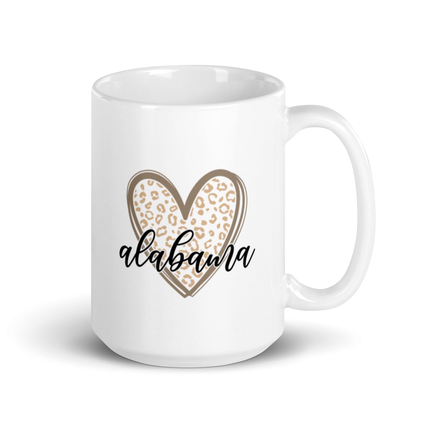 Alabama Leopard Heart White glossy mug
