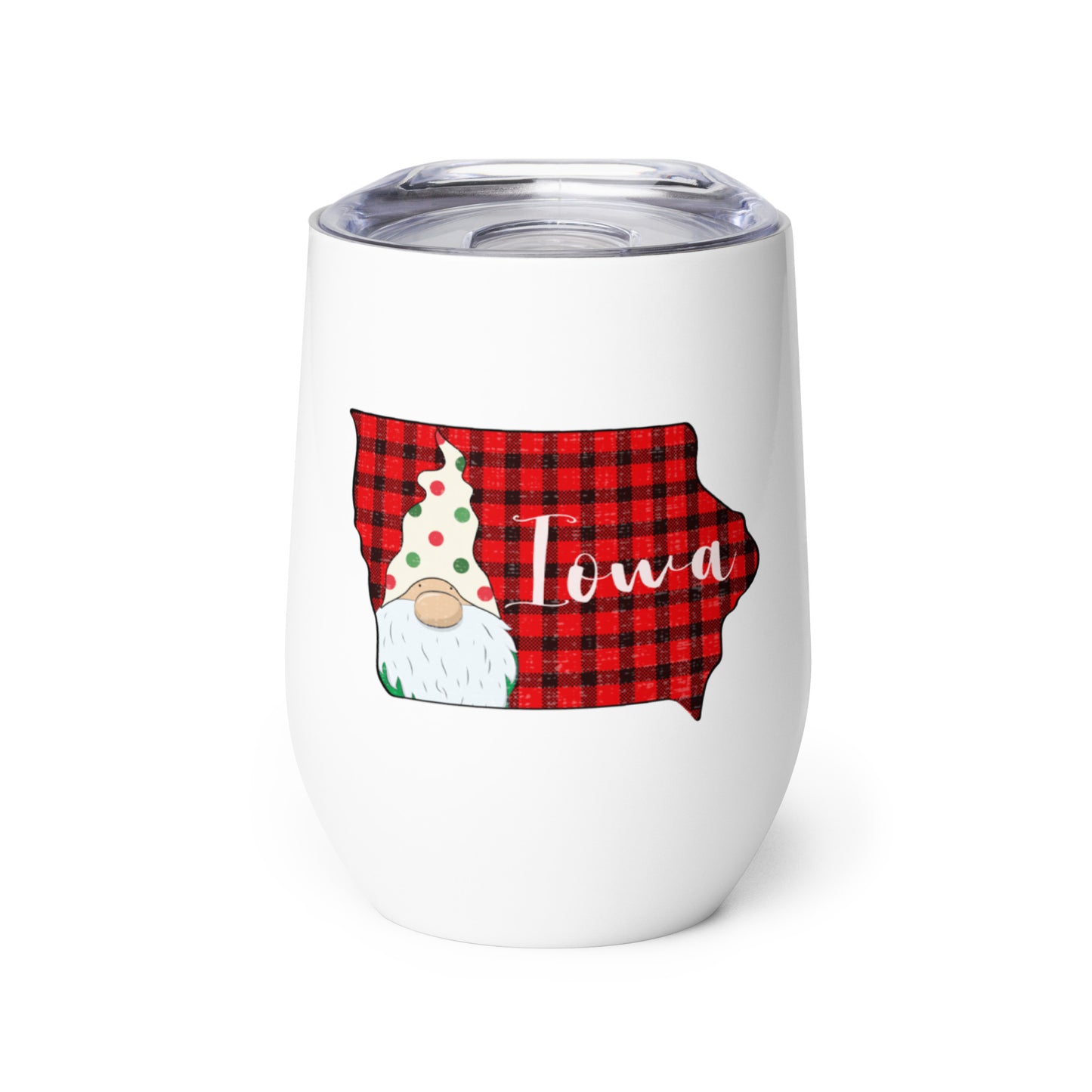 Iowa Plaid Gnome Wine tumbler