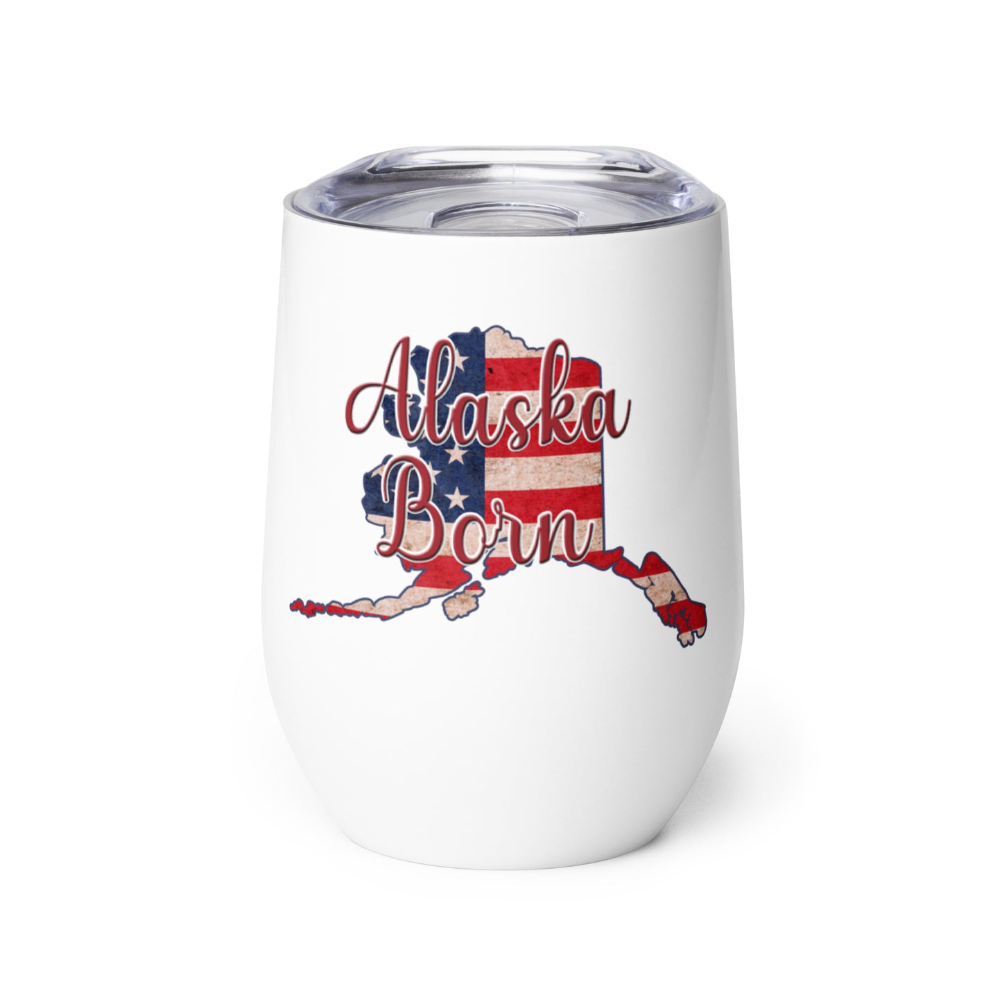 Alaska Born US Flag Wine tumbler