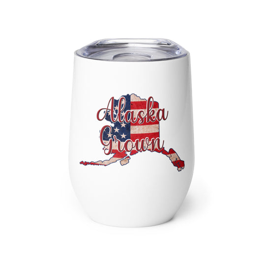 Alaska Grown US Flag Wine Tumbler