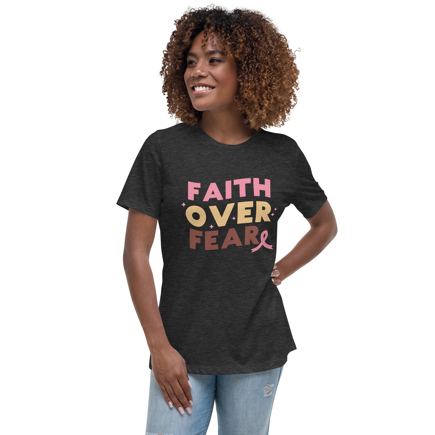 Faith Over Fear Breast Cancer Awareness Women's Relaxed T-Shirt Tee Tshirt