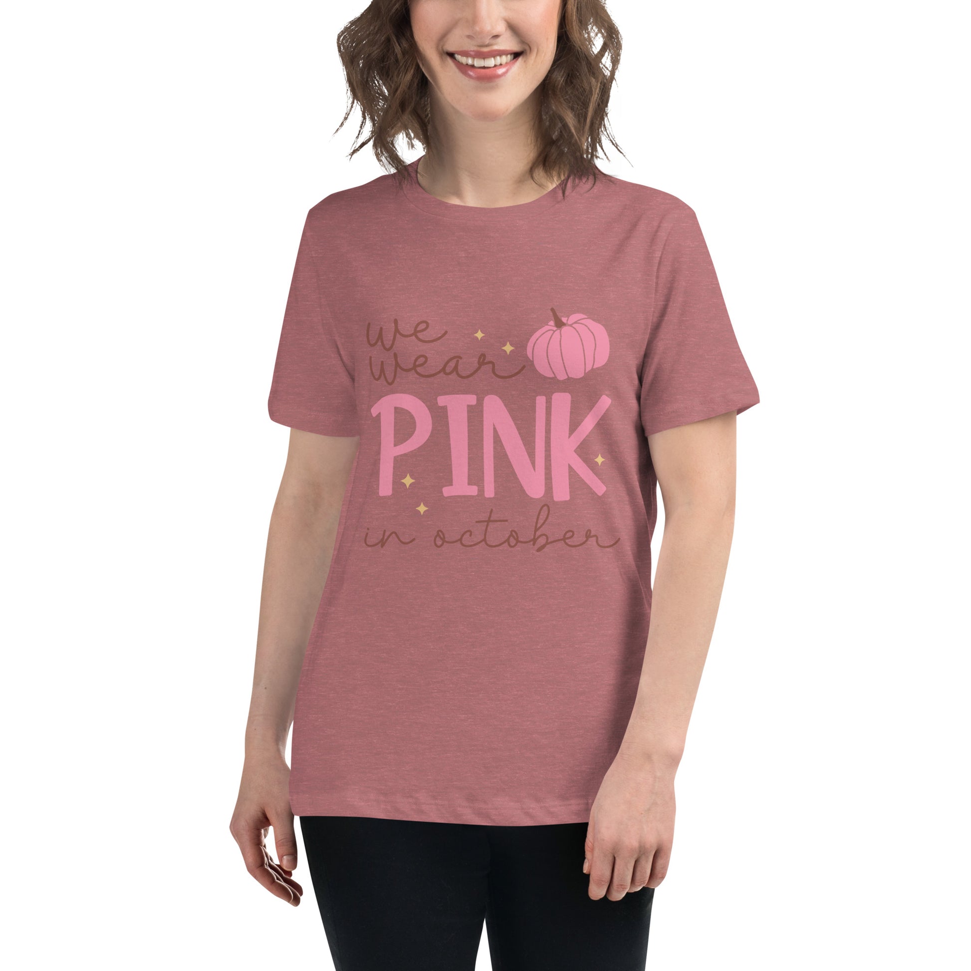We Wear Pink in October Breast Cancer Awareness Women's Relaxed T-Shirt Tee Tshirt