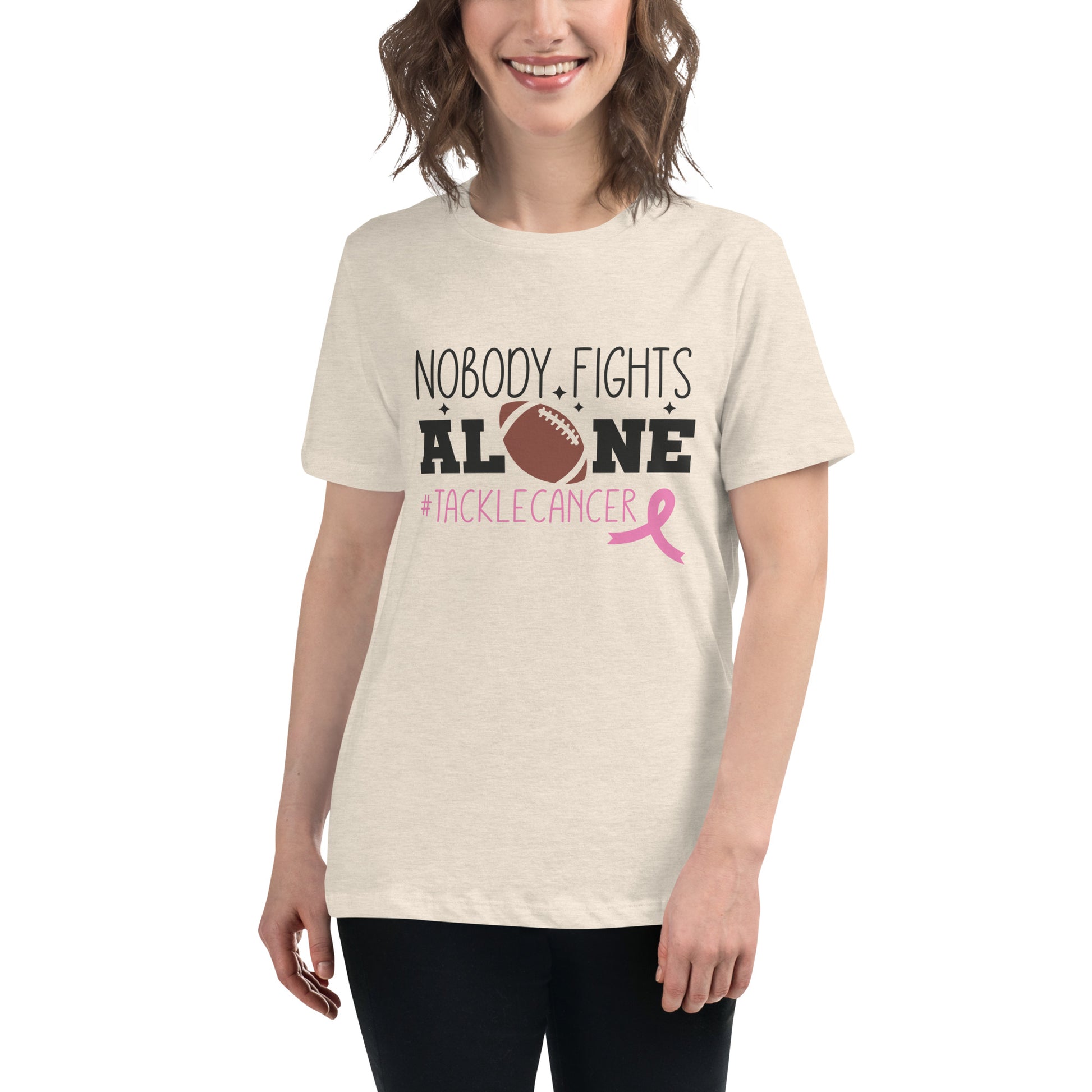 Nobody Fights Alone Breast Cancer Awareness Women's Relaxed T-Shirt Tee Tshirt