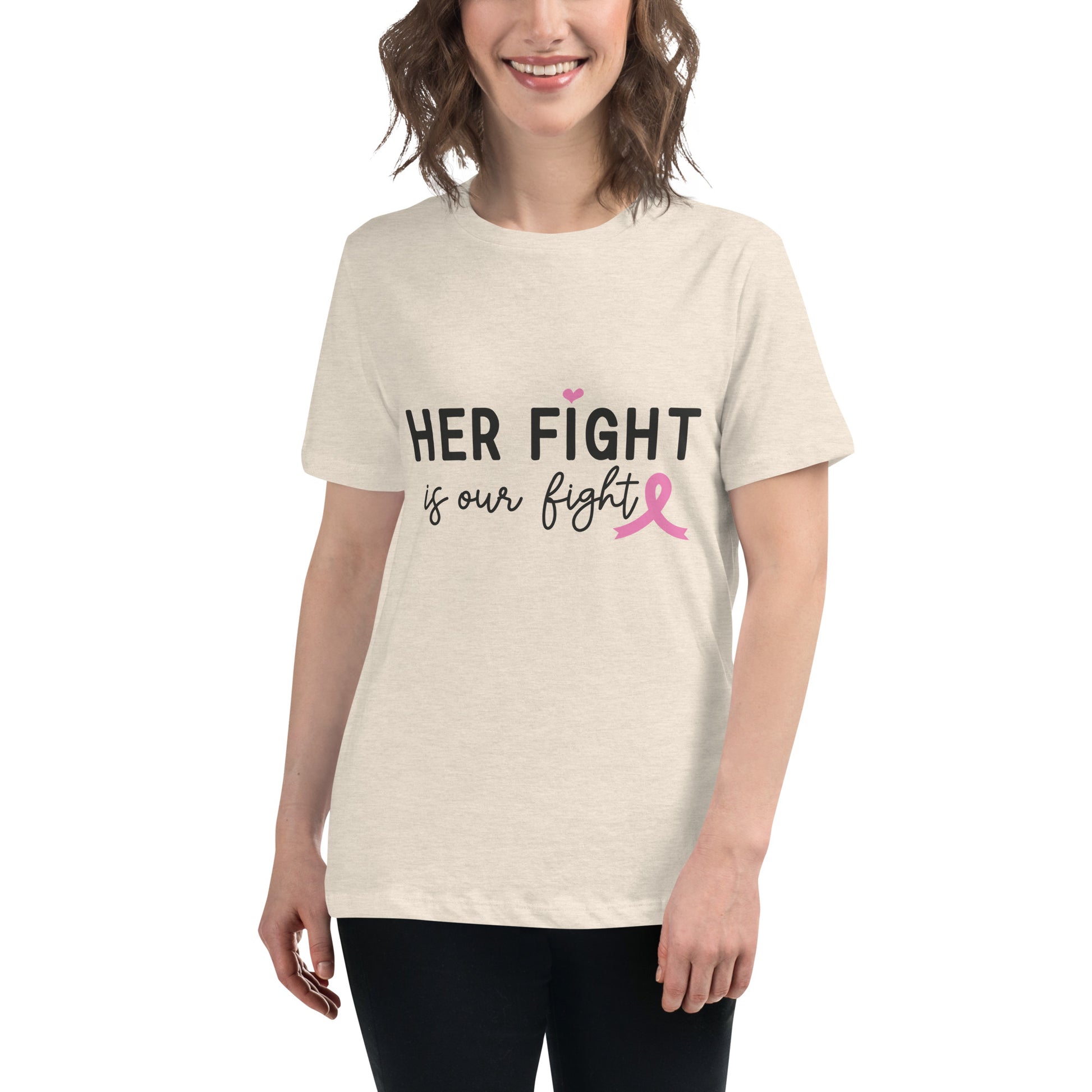 Her Fight is Our Fight Breast Cancer Awareness Women's Relaxed T-Shirt Tee Tshirt