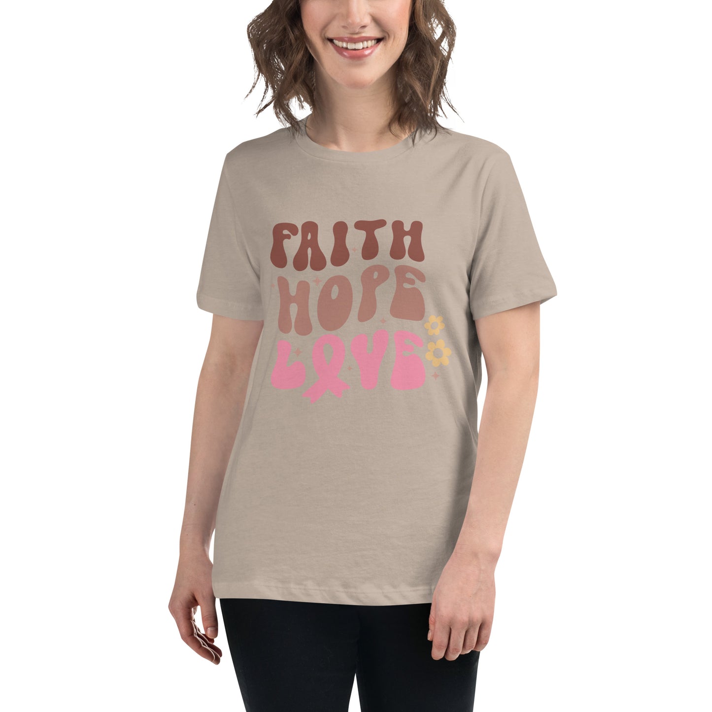 Faith Hope Love Breast Cancer Awareness Women's Relaxed T-Shirt Tee Tshirt