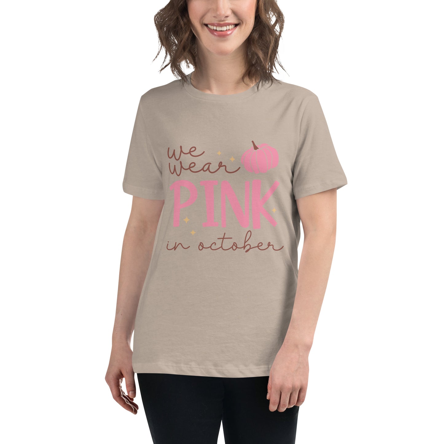 We Wear Pink in October Breast Cancer Awareness Women's Relaxed T-Shirt Tee Tshirt