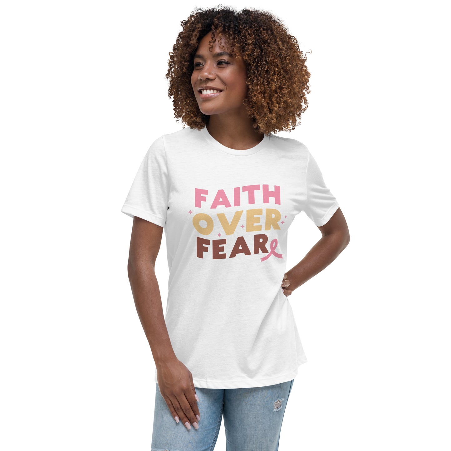Faith Over Fear Breast Cancer Awareness Women's Relaxed T-Shirt Tee Tshirt