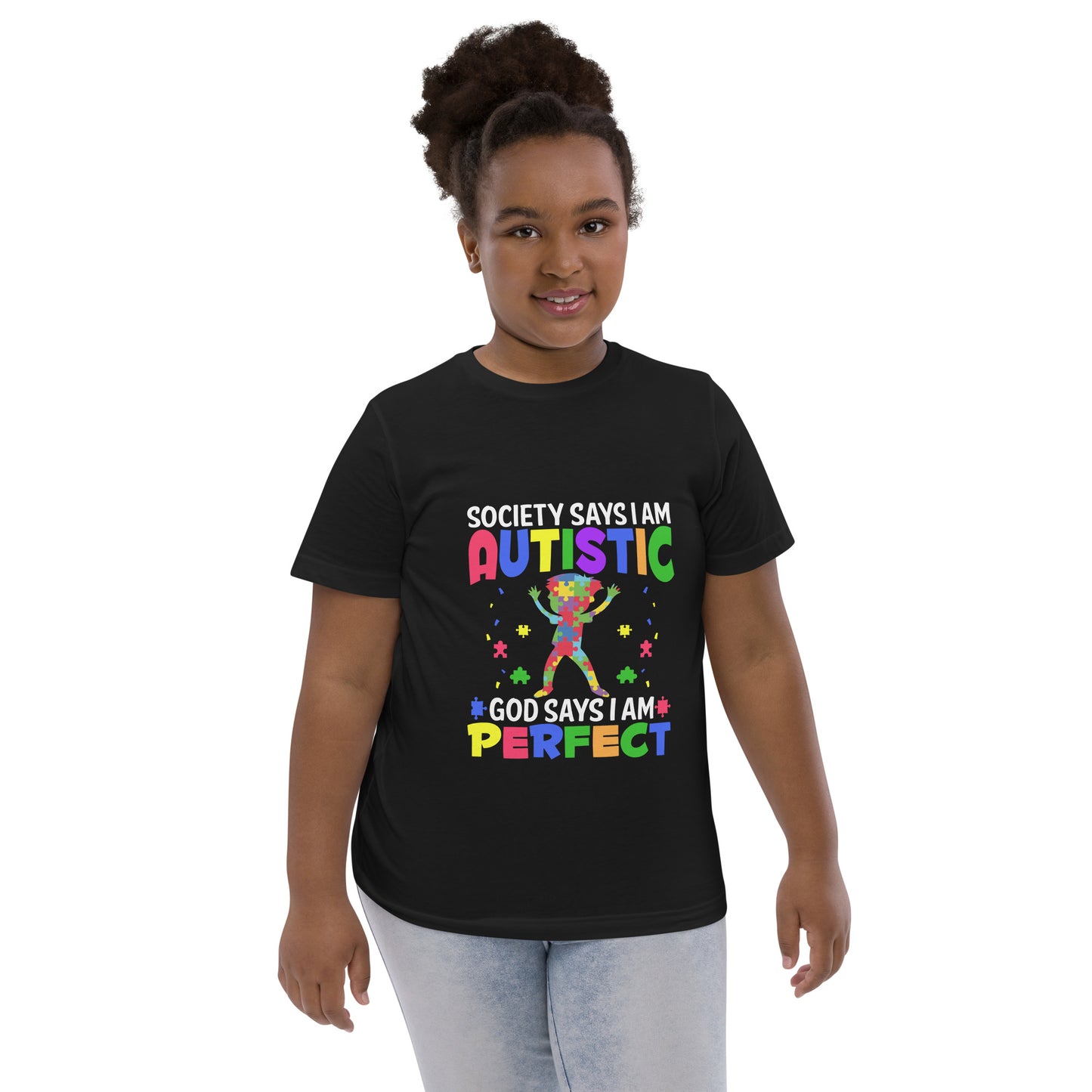 Society Says I'm Autistic, God Says I'm Perfect Youth jersey t-shirt
